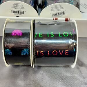 Ribbon LGBTQ+ Pride Black Satin W/ Rainbow Metallic Wired Crafting Lot 22 Rolls